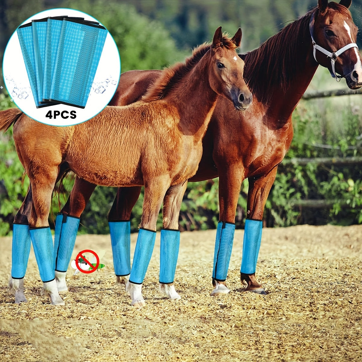 4pcs Adjustable Horse Fly Boots with Masks – Breathable Anti-Slip Leg Protection