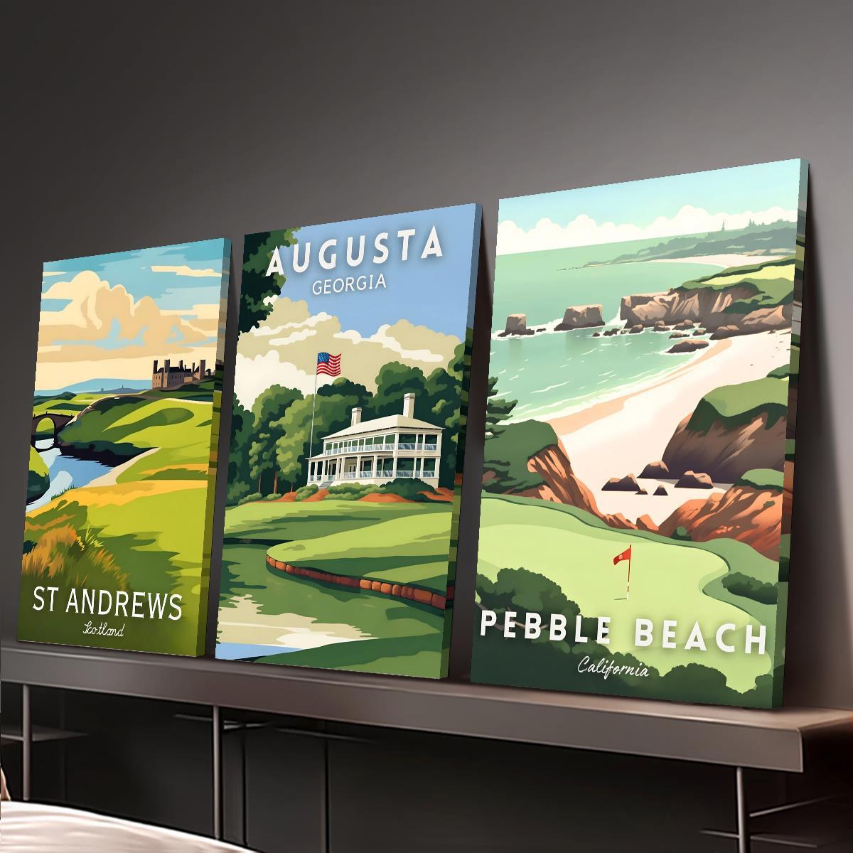 3pcs Golf Course Canvas Wall Art – Augusta, Pebble Beach, St. Andrews