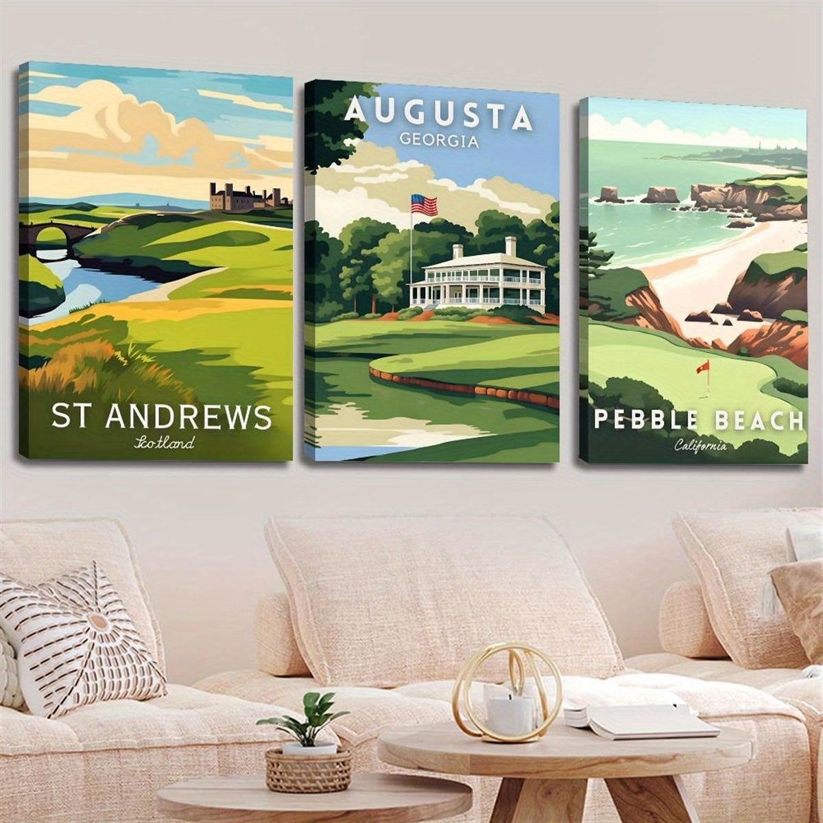 3pcs Golf Course Canvas Wall Art – Augusta, Pebble Beach, St. Andrews