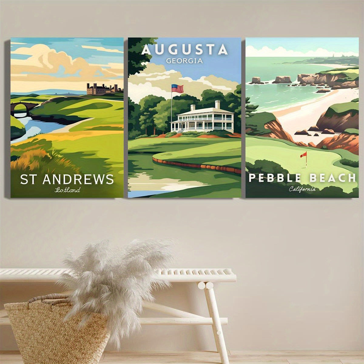 3pcs Golf Course Canvas Wall Art – Augusta, Pebble Beach, St. Andrews