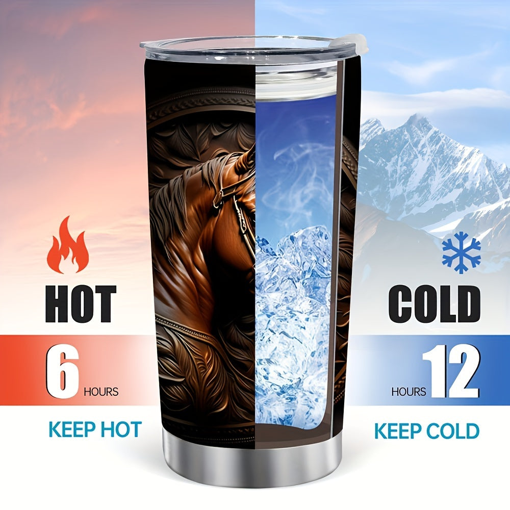 20oz Horse-Themed Stainless Steel Coffee Mug – Reusable with Lid