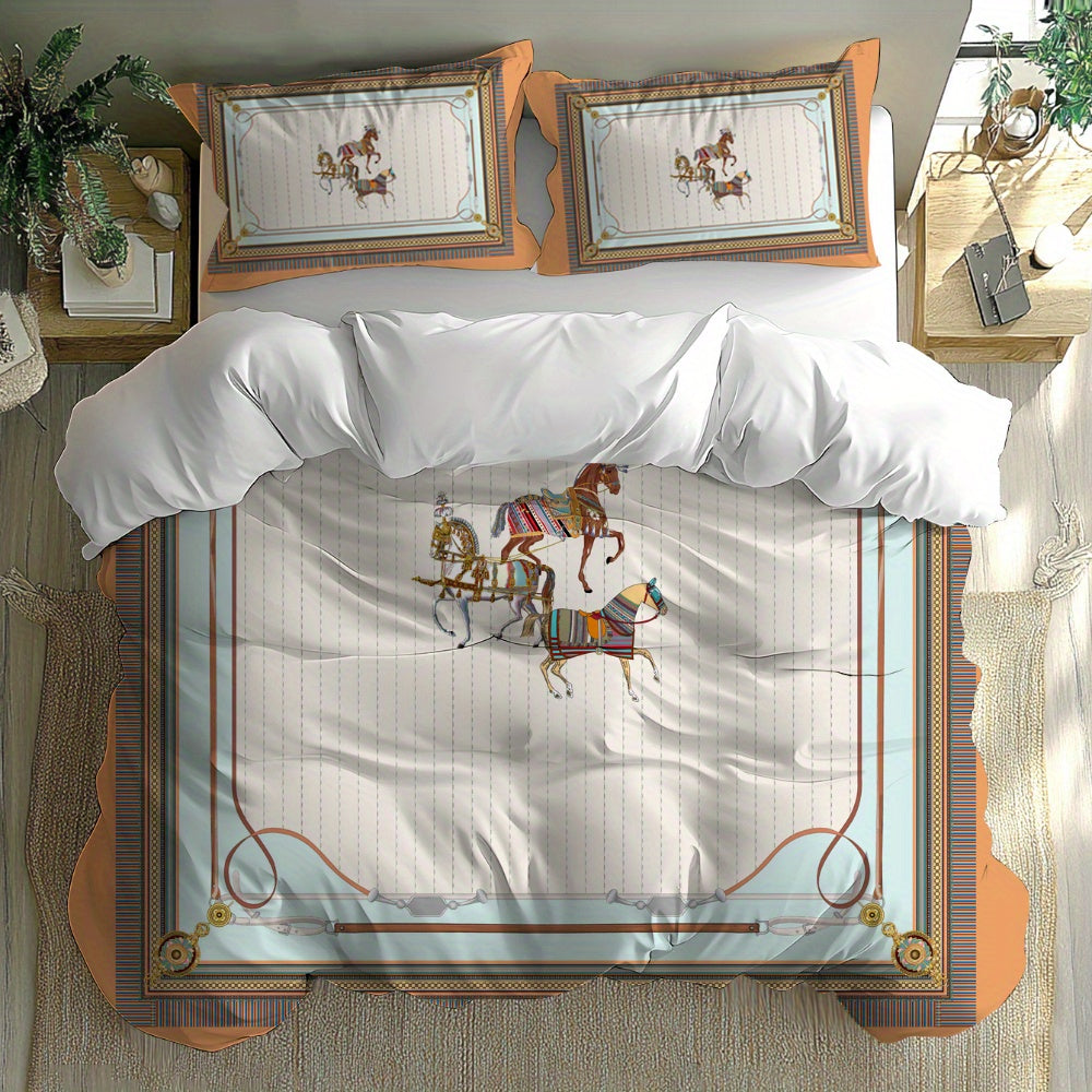 2/3pcs European Horse Design Duvet Cover Set – Soft Polyester, No Filling