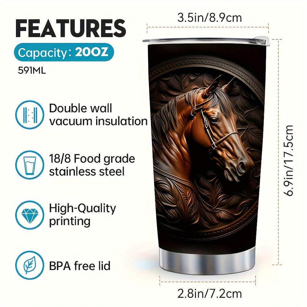 20oz Horse-Themed Stainless Steel Coffee Mug – Reusable with Lid