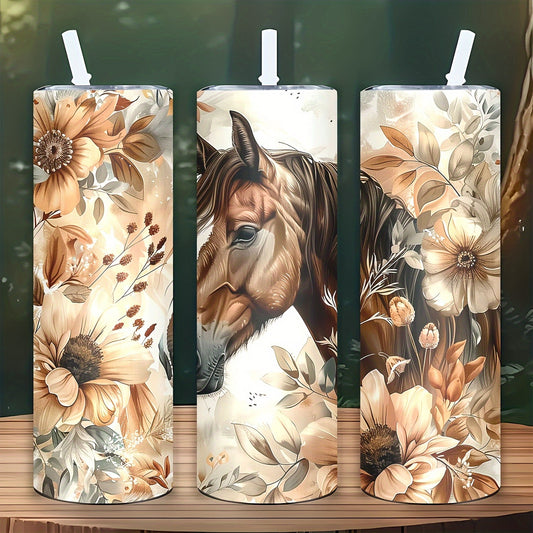 20oz Horse Floral Stainless Steel Tumbler – Insulated Travel Mug