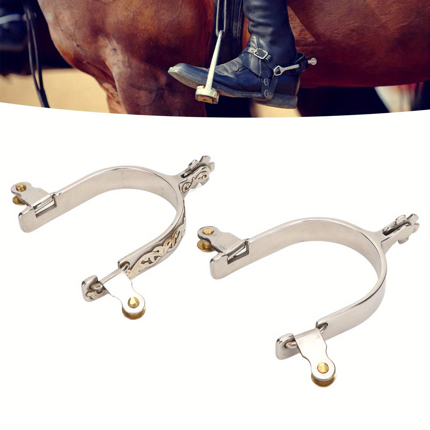 1 Pair Stainless Steel Western Horse Spurs with Rotatable Rowel