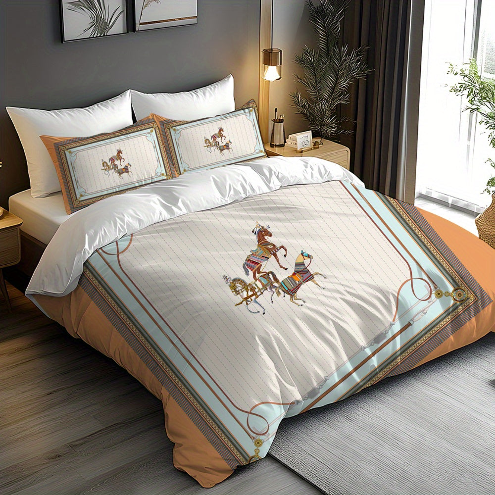 2/3pcs European Horse Design Duvet Cover Set – Soft Polyester, No Filling