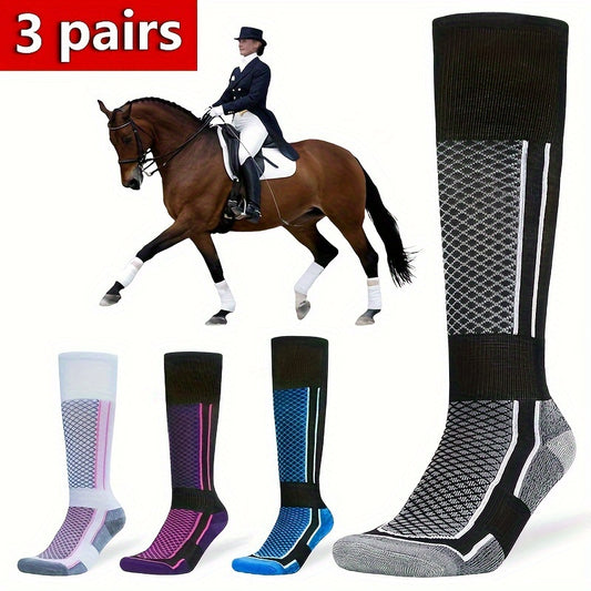 3 Pairs High-Top Thick Sole Sports Socks – Unisex Equestrian Style