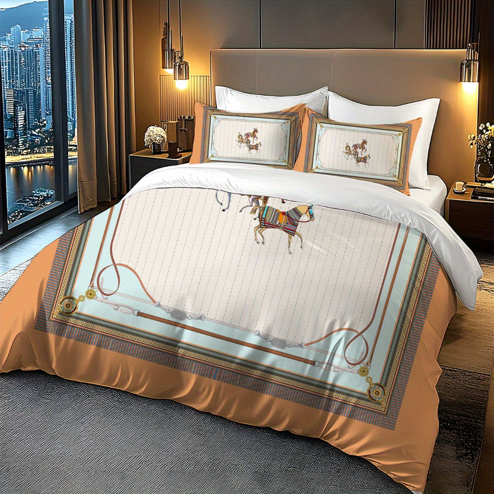2/3pcs European Horse Design Duvet Cover Set – Soft Polyester, No Filling