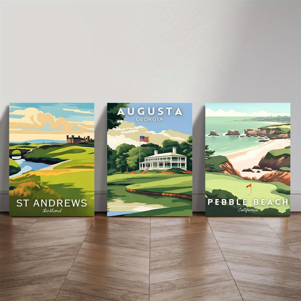 3pcs Golf Course Canvas Wall Art – Augusta, Pebble Beach, St. Andrews