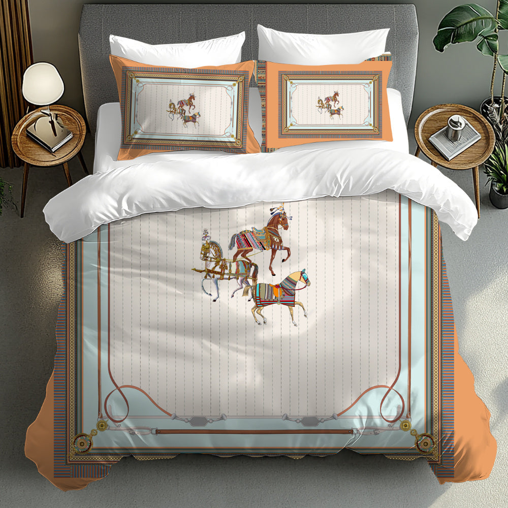 2/3pcs European Horse Design Duvet Cover Set – Soft Polyester, No Filling