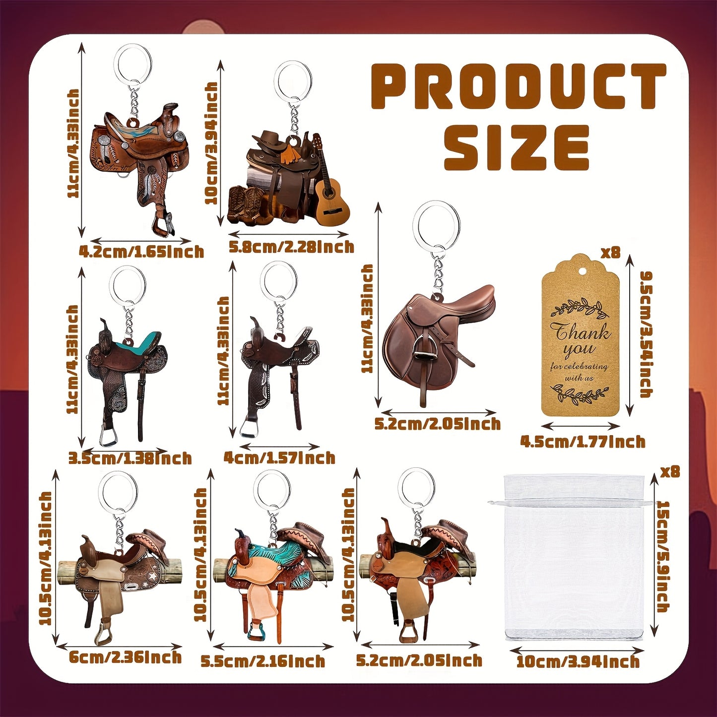 24pcs Western Cowboy Keychain Party Set – Acrylic, Cards & Bags, No Feathers, No Power Needed