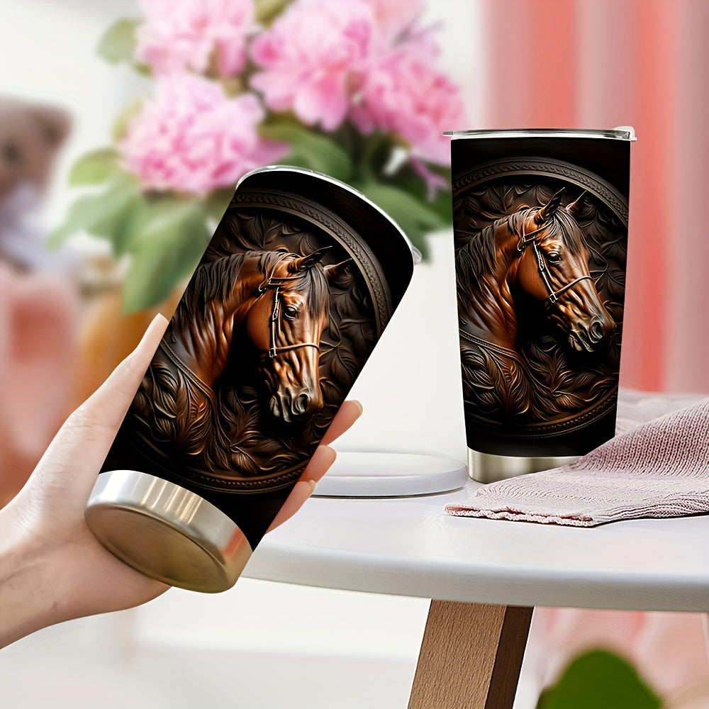20oz Horse-Themed Stainless Steel Coffee Mug – Reusable with Lid