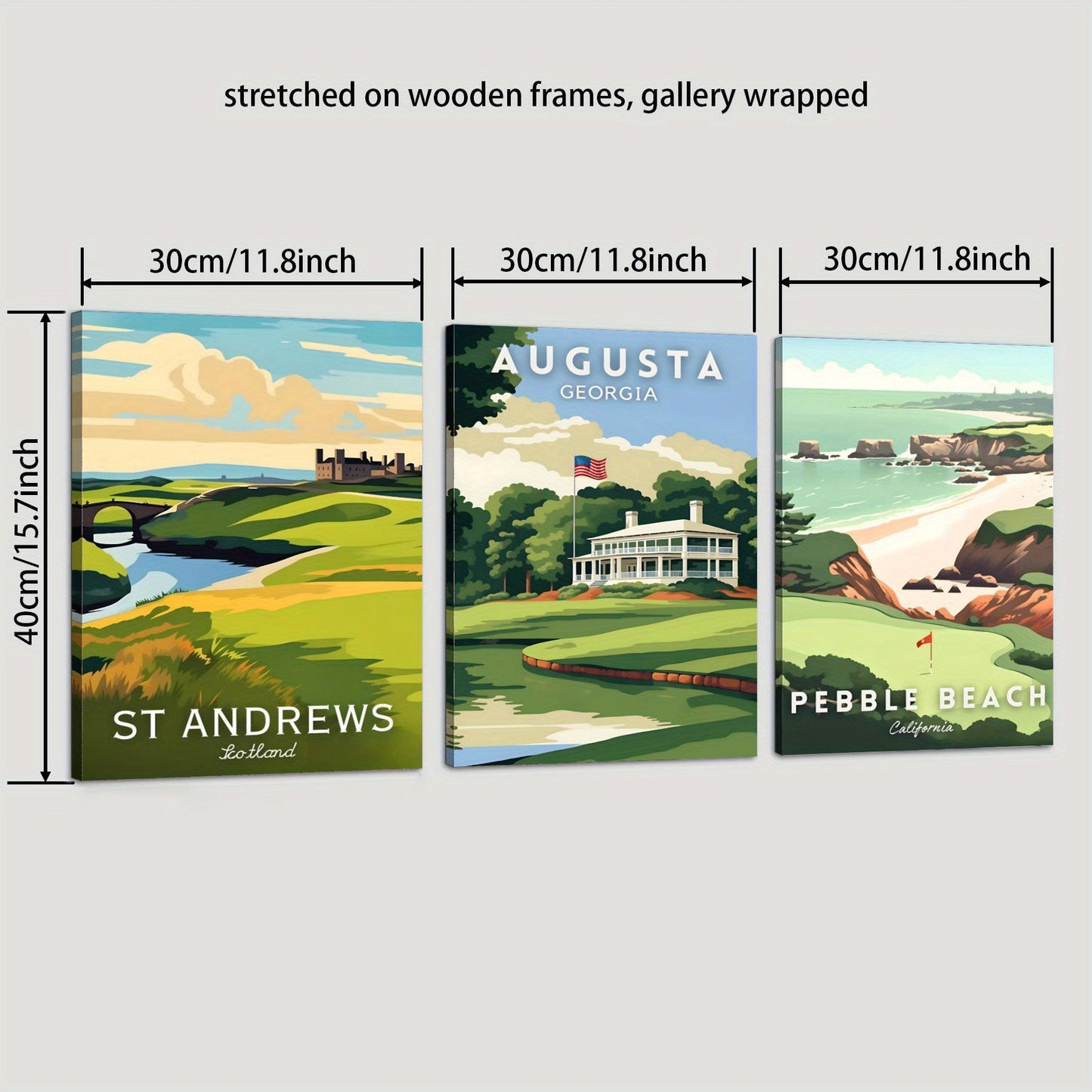 3pcs Golf Course Canvas Wall Art – Augusta, Pebble Beach, St. Andrews