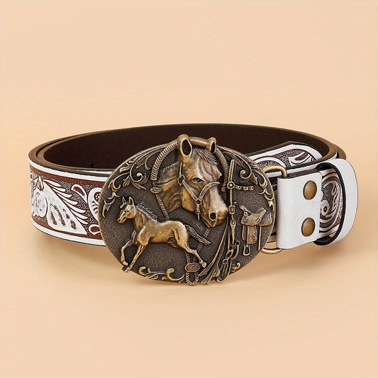 Vintage Western Embossed PU Belt for Men & Women