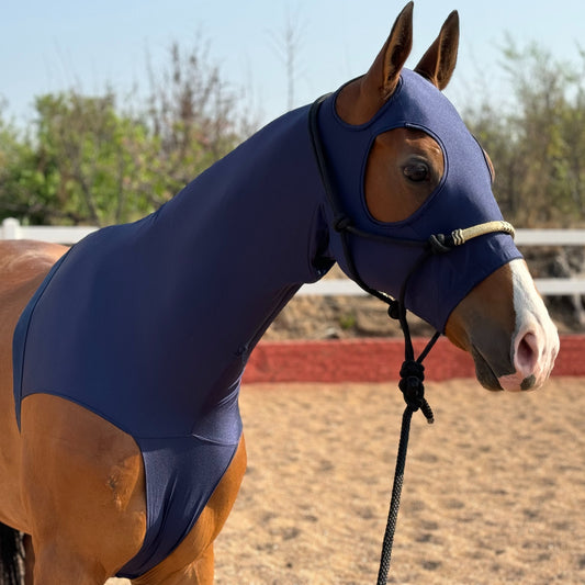 Horse Lycra Hood with Zipper – Mane Braid & Shoulder Guard