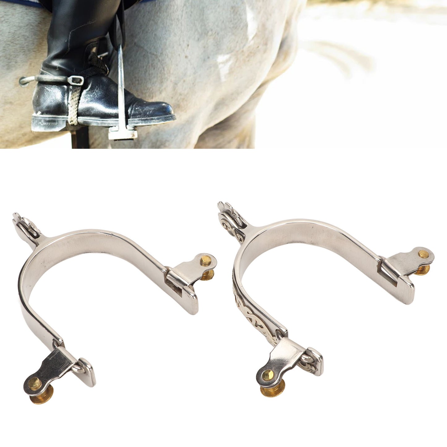 1 Pair Stainless Steel Western Horse Spurs with Rotatable Rowel